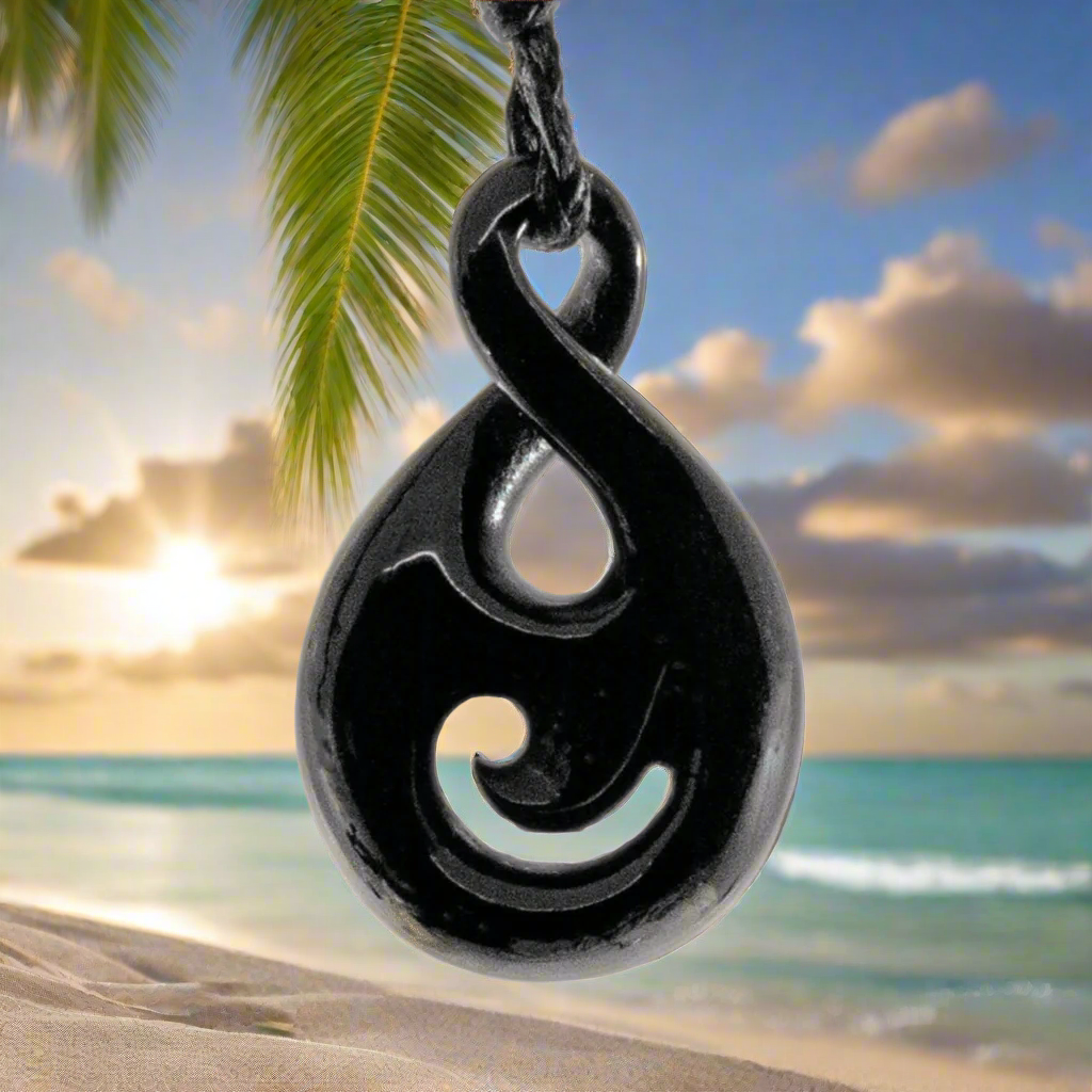 Australian Black Nephrite Jade Maori Inspired Infinity Loop with Spiral Necklace NZJAB3421b Earthbound Pacific