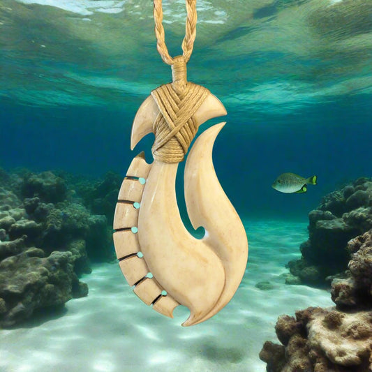 Bone Stylized Maori Hawaiian Fish Hook Necklace XLAfhBN Earthbound Pacific