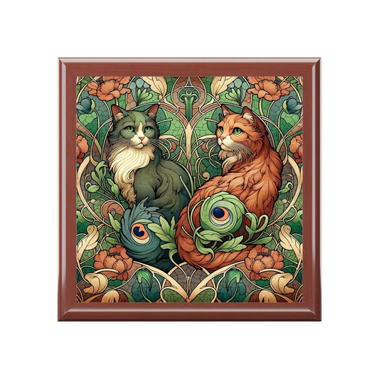 Cat Jewelry Box, Art Nouveau Floral Design. 23866328355003671051 Earthbound Pacific