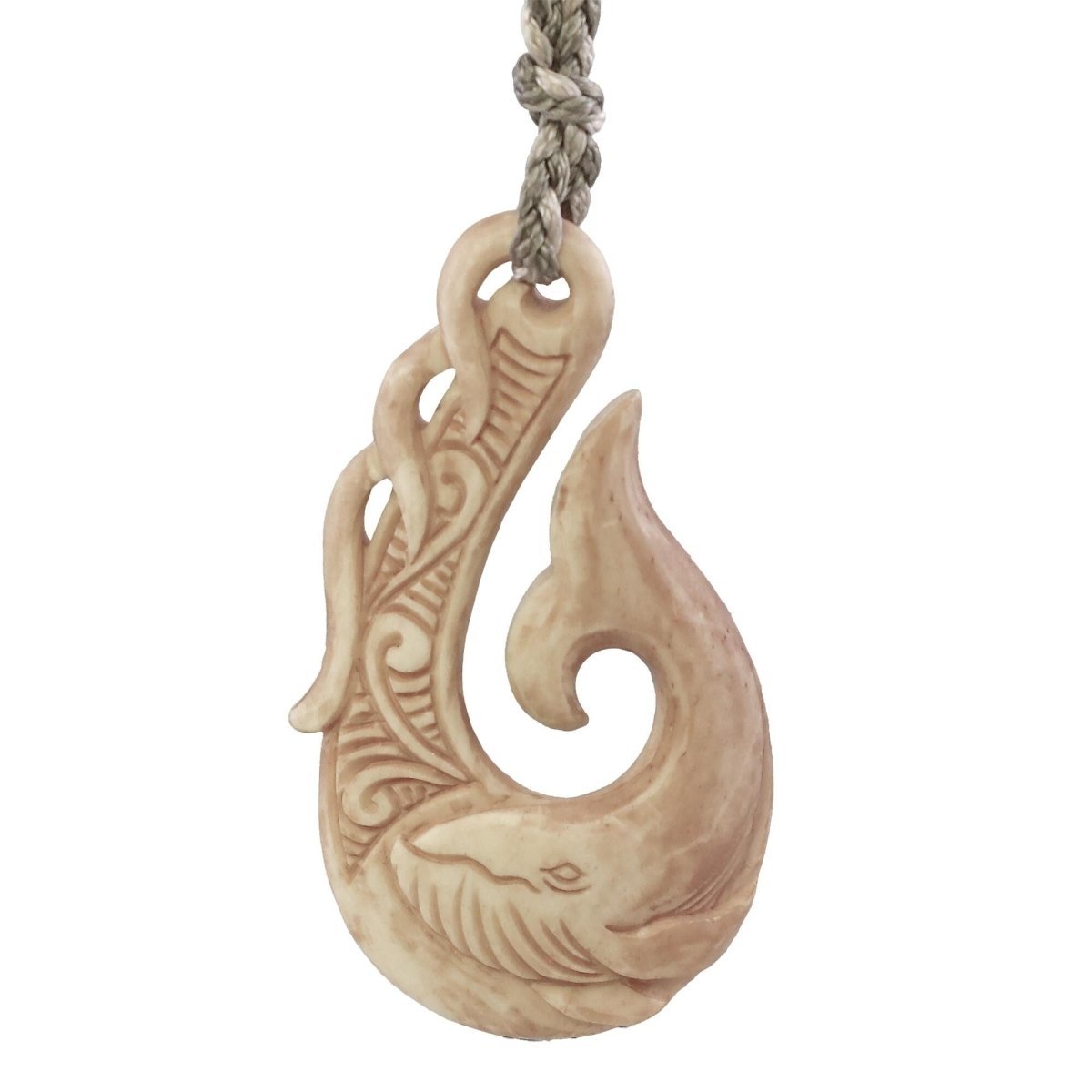 Aged Bone Blue Whale Inspired Fish Hook Necklace ABBW0055M Earthbound Pacific