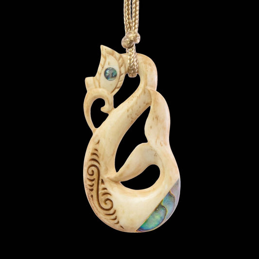 Exquisite Maori Inspired Fish Hook Necklace with Aged Bone & Scrimshaw Detail BMYAT50PB Earthbound Pacific