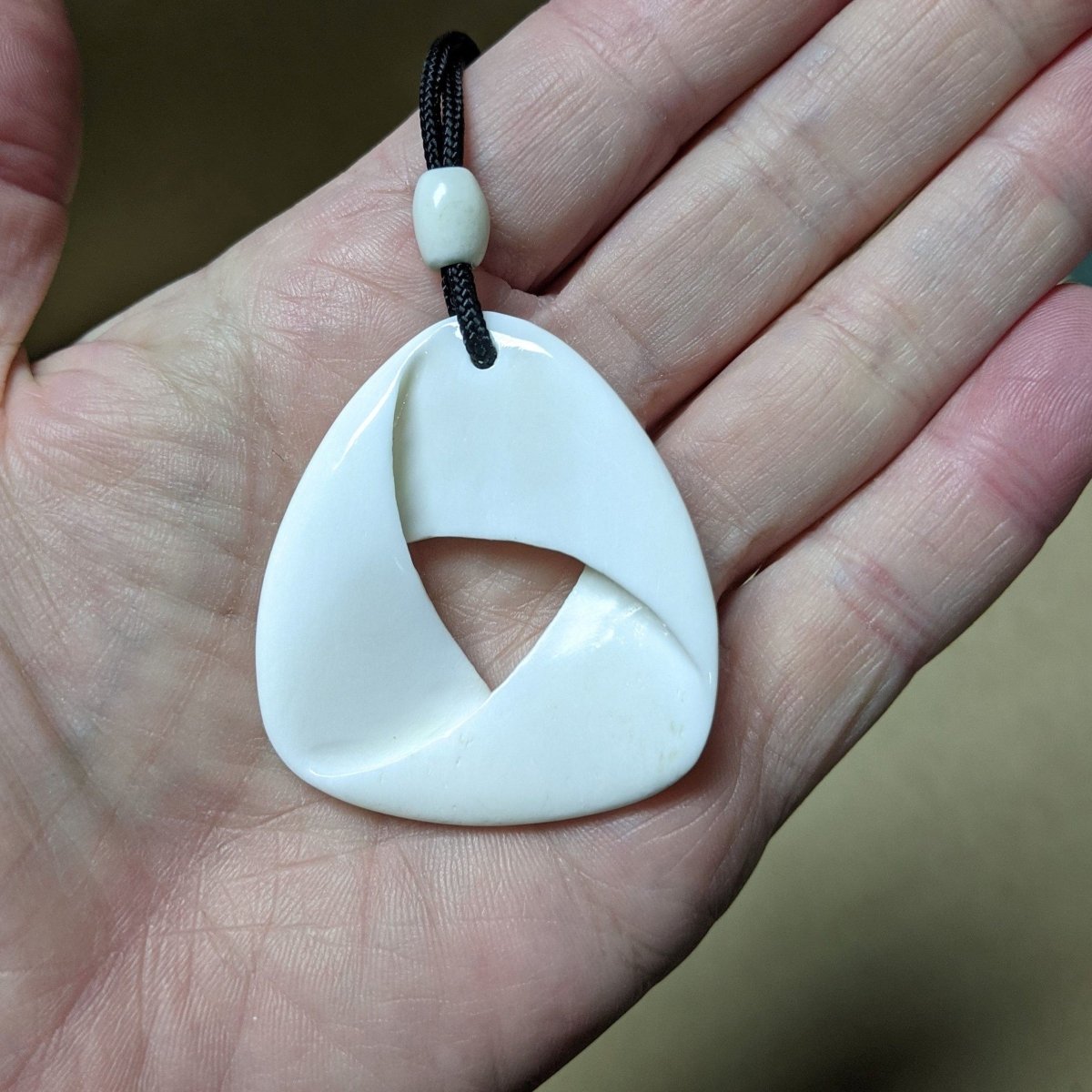 Hand Carved Bone Maori Inspired Mobius Strip Necklace MOB45w Earthbound Pacific