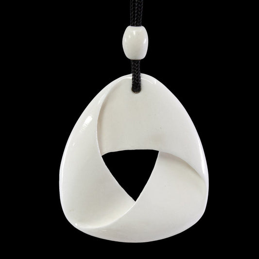 Hand Carved Bone Maori Inspired Mobius Strip Necklace MOB45w Earthbound Pacific