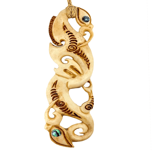 Hand Carved Maori Bone Manaia Necklace with Scrimshaw XXL 3XLM143n2 Earthbound Pacific