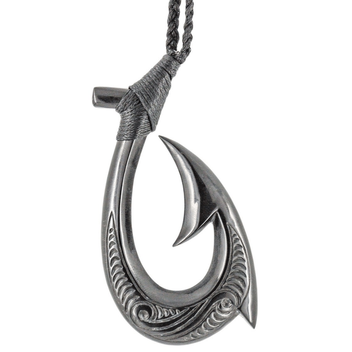 Hand Carved Natural Black Horn Pacific Island Hawaiian Fish Hook Necklace - XXL XXLFH9044hn Earthbound Pacific