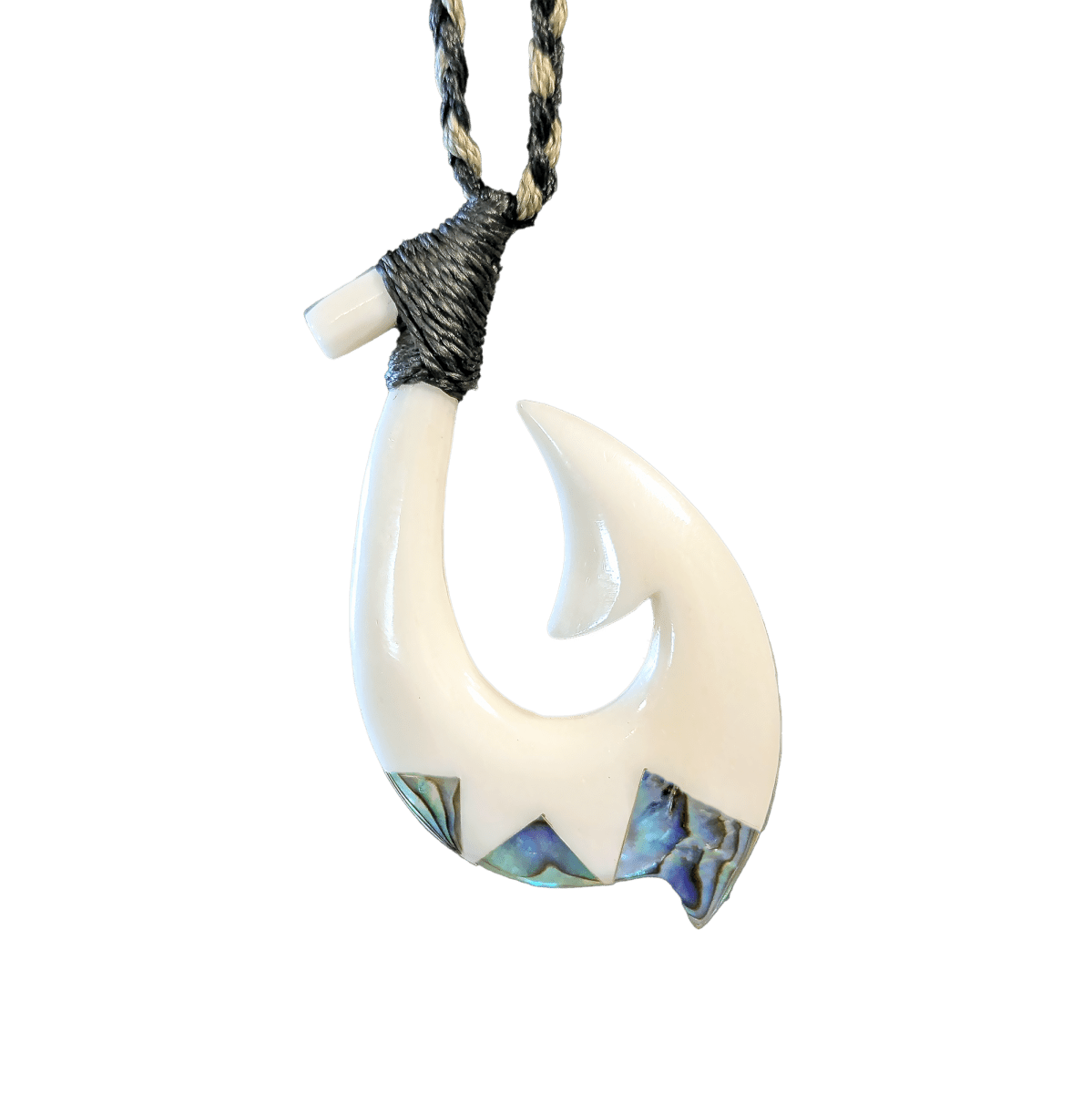 Hawaiian Fish Hook Necklace with Paua Inlay and Adjustable Cord FHP60B Earthbound Pacific