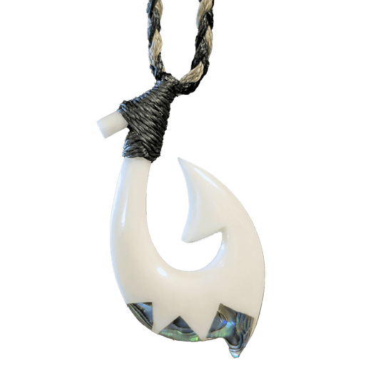 Maori Hei Matau Hook Necklace with Paua Shell Accents FHP45B Earthbound Pacific