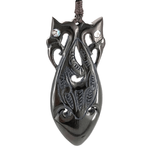 Maori Inspired Black Horn Manaia Necklace with Scrimshaw BHM5833b Earthbound Pacific