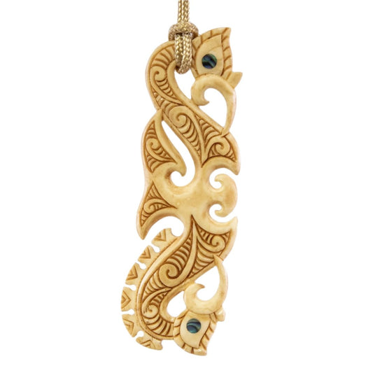 Māori Inspired Manaia Hand Carved Bone Necklace BMY80X3AT Earthbound Pacific
