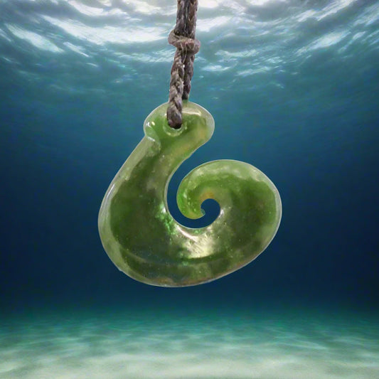Maori Nephrite Jade Fish Hook Koru Necklace CW30JFH Earthbound Pacific