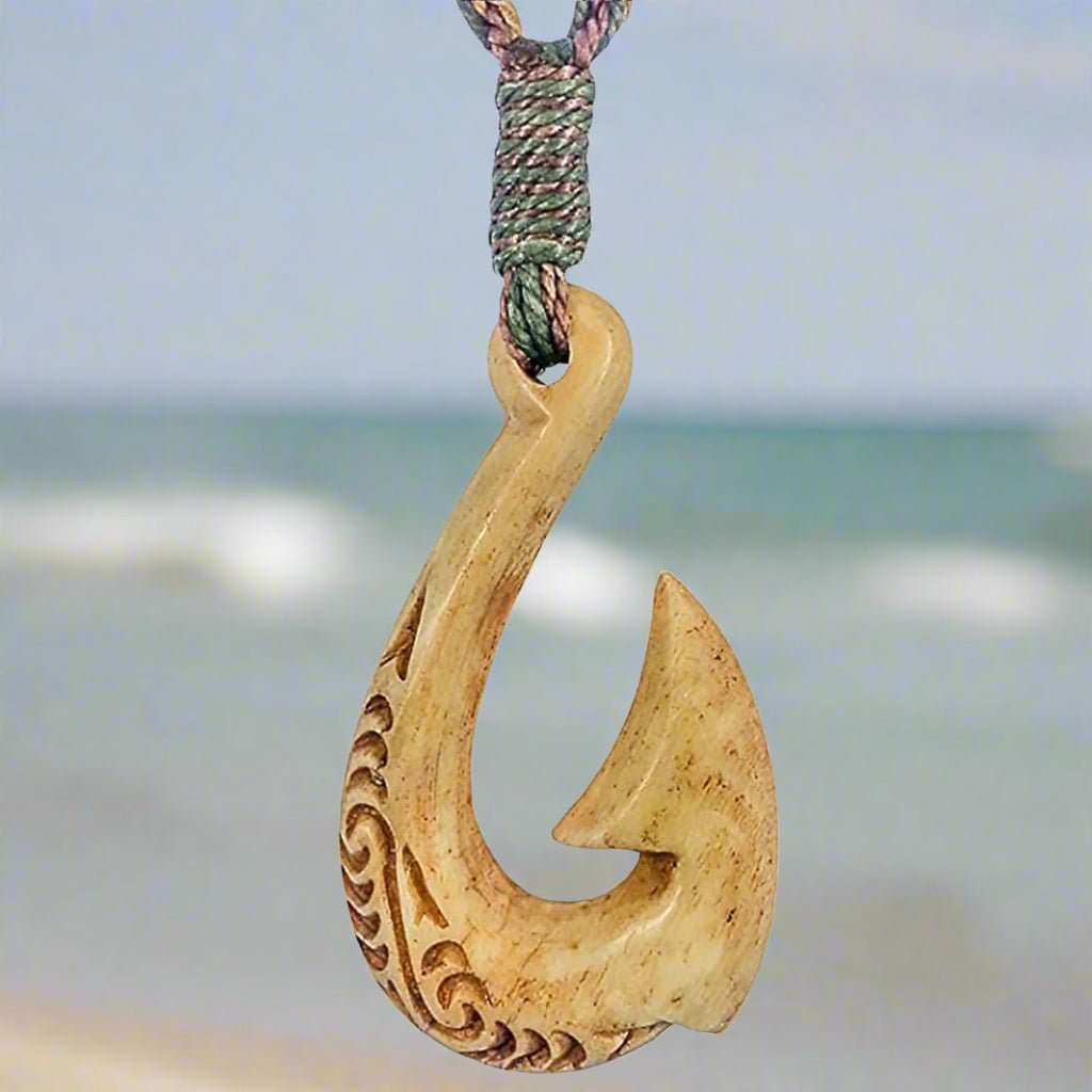 Aged Bone Maori Fish Hook Necklace