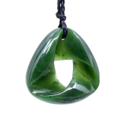 Trillium Mobius Triangle Infinity Necklace – Large 40mm Hand - Carved Nephrite Jade Pendant EGMT40 Earthbound Pacific