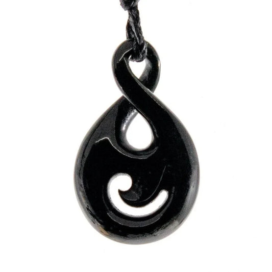Australian Black Nephrite Jade Maori Inspired Infinity Loop with Spiral Necklace NZJAB3421b Earthbound Pacific