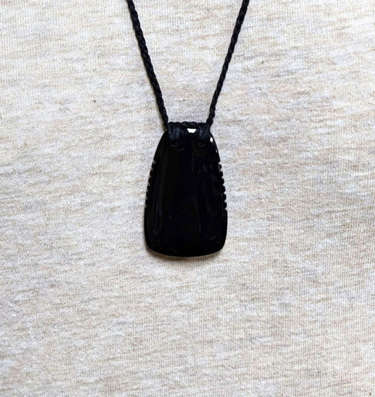 Hand Carved Australian Black Nephrite Jade Stylized Toki Necklace AUJ451 Earthbound Pacific