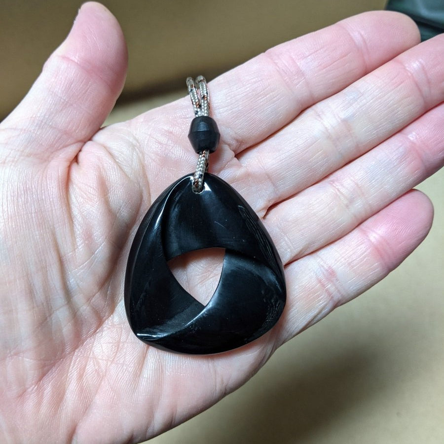 Hand Carved Black Horn Maori Inspired Mobius Strip Necklace MOB45BHE Earthbound Pacific