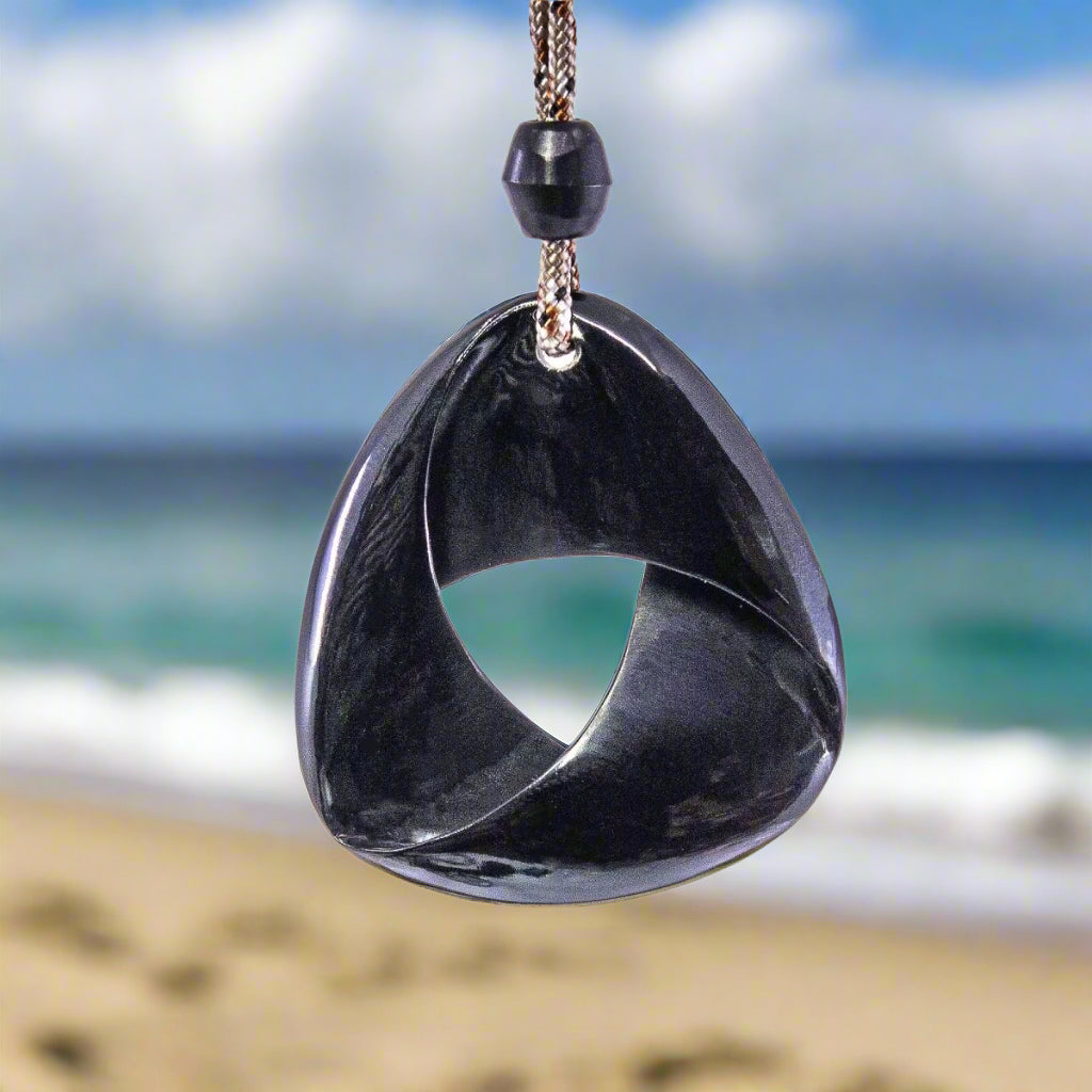 Hand Carved Black Horn Maori Inspired Mobius Strip Necklace MOB45BHE Earthbound Pacific