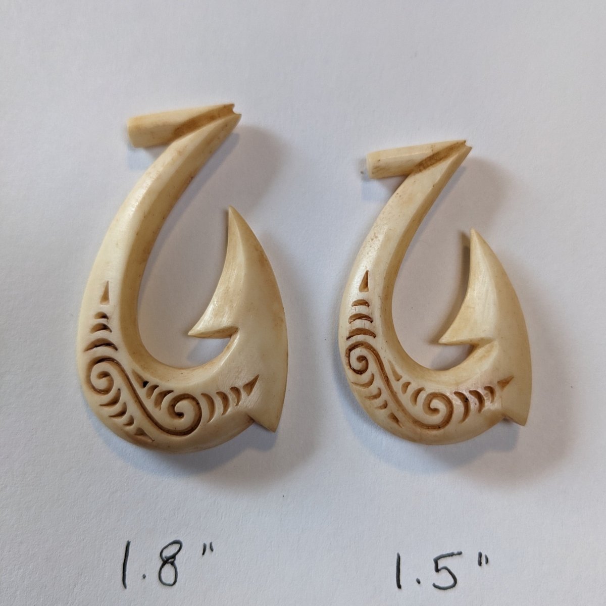 Earthbound Pacific | Hawaiian Fish hook Hei Matau Necklace | Hand-Carved Bone with Scrimshaw Detailing | Adjustable Cord | Authentic StyleFish hook Necklaces