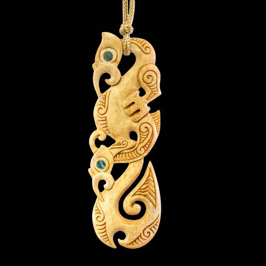 Bone Maori Inspired Manaia Fish Hook Necklace