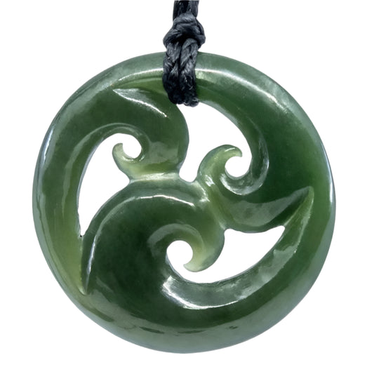 Hand Carved Jade Triple Koru Spiral Necklace JTK062440 Earthbound Pacific