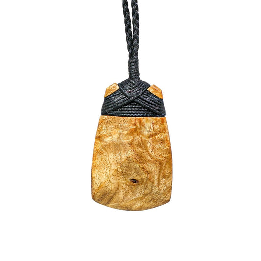 Hand Carved Maori Inspired Amboyna Burl Wood Toki Adze Strength Necklace. BWT52A Earthbound Pacific