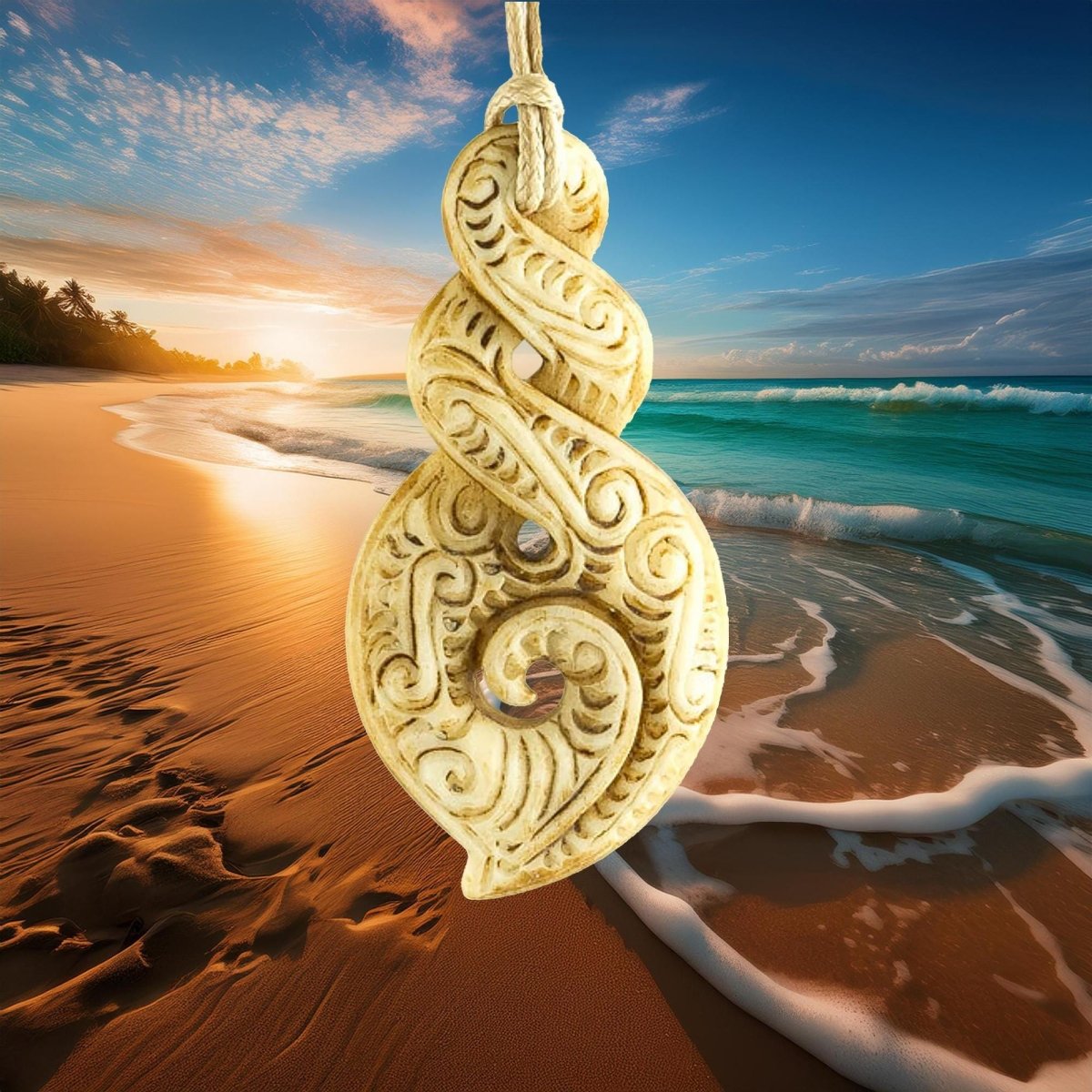 Hand Carved Maori Inspired Bone Double Infinity Loop Pikorua Necklace BPT150az Earthbound Pacific