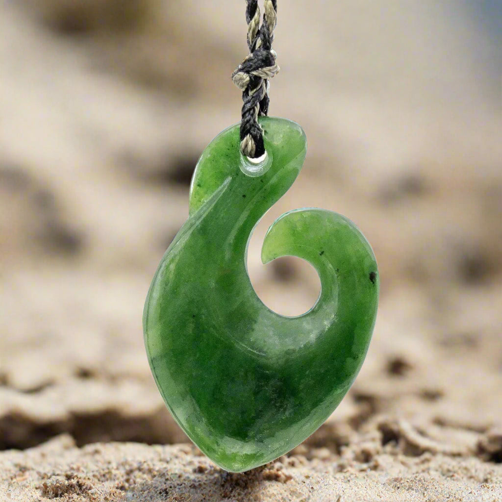 Nephrite Greenstone Jade Maori Fish Hook Necklace for Good Luck and Safe Journeys