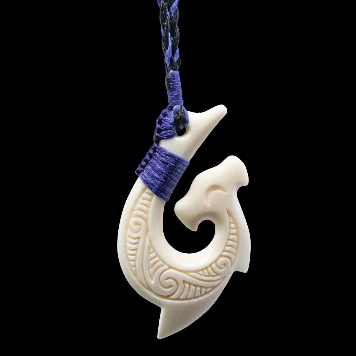 Hawaiian Fish Hook Necklace | Hammerhead Shark Inspired Design in Hand Carved Bone WBHHS001 Earthbound Pacific