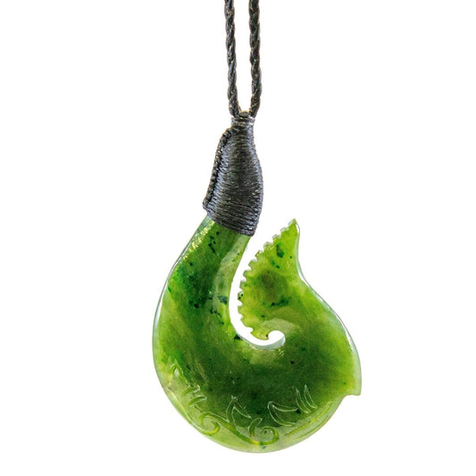 Jade Fish Hook Necklace - Natural Nephrite - Large ESJFHX62 Earthbound Pacific