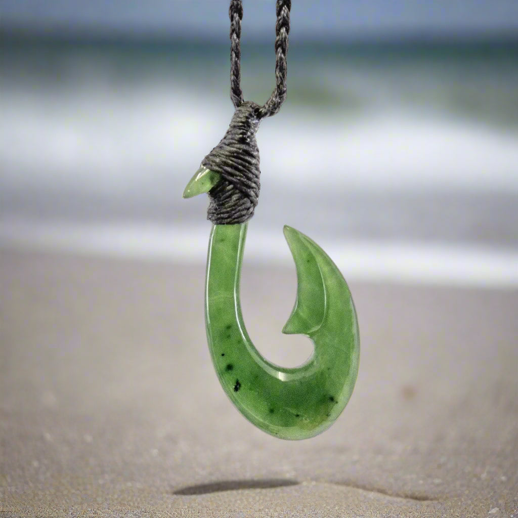Jade Maori Fish Hook Necklace JFH3840b Earthbound Pacific