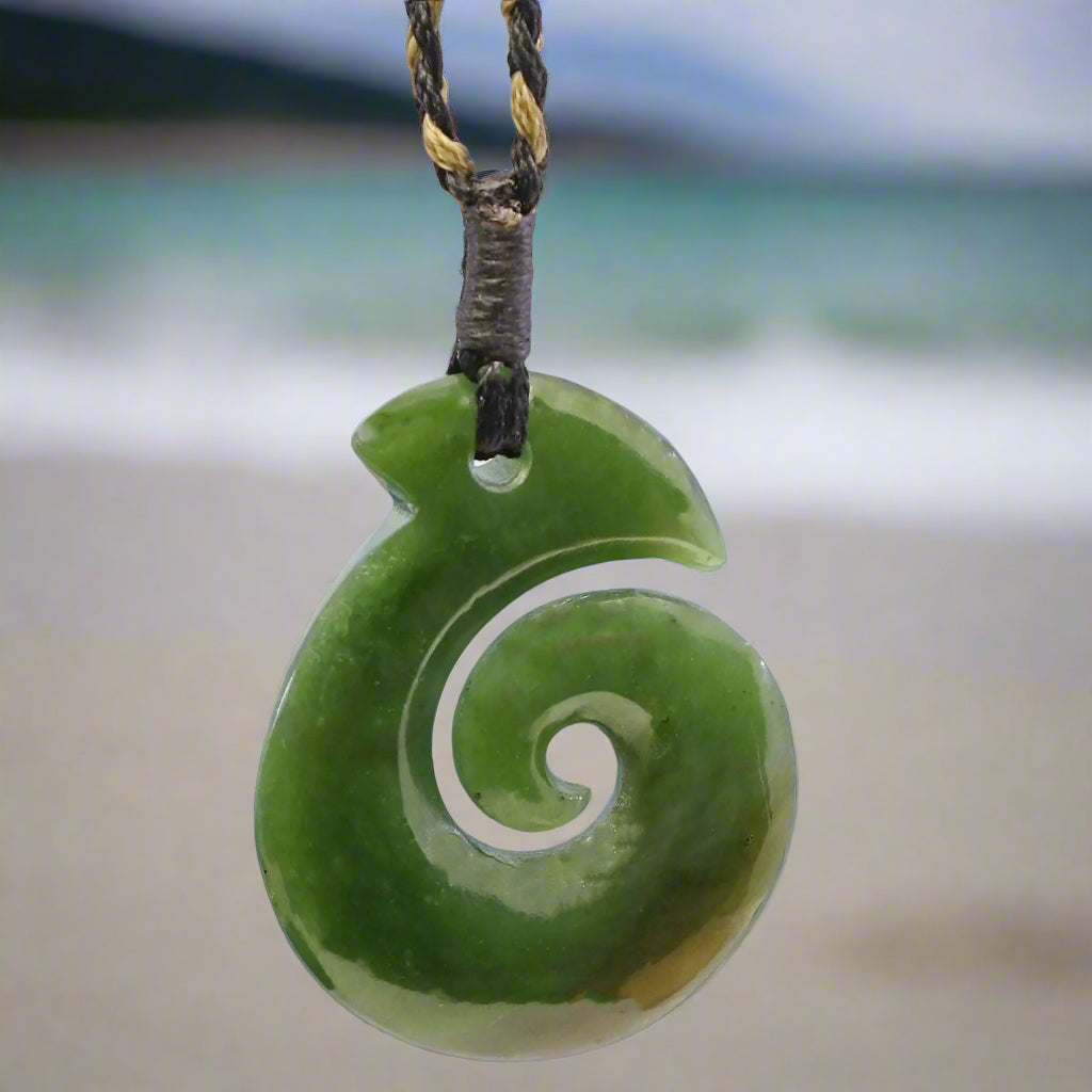 Maori Jade Fish Hook Spiral Necklace JFH062440 Earthbound Pacific
