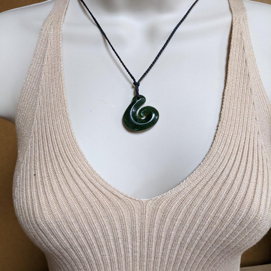 Maori Nephrite Jade Fish Hook Koru Necklace CW30JFH Earthbound Pacific