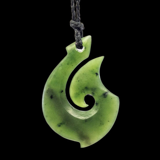 Matte Finish Nephrite Jade Hei Matau Fish Hook Necklace VJ38FHb Earthbound Pacific