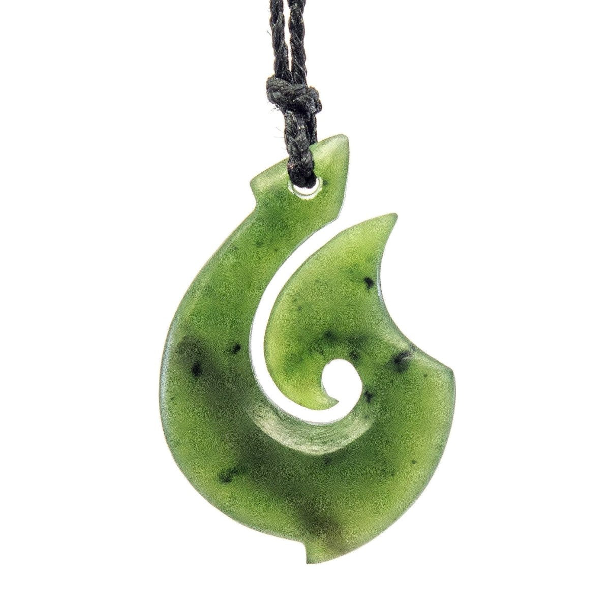 Matte Finish Nephrite Jade Hei Matau Fish Hook Necklace VJ38FHb Earthbound Pacific