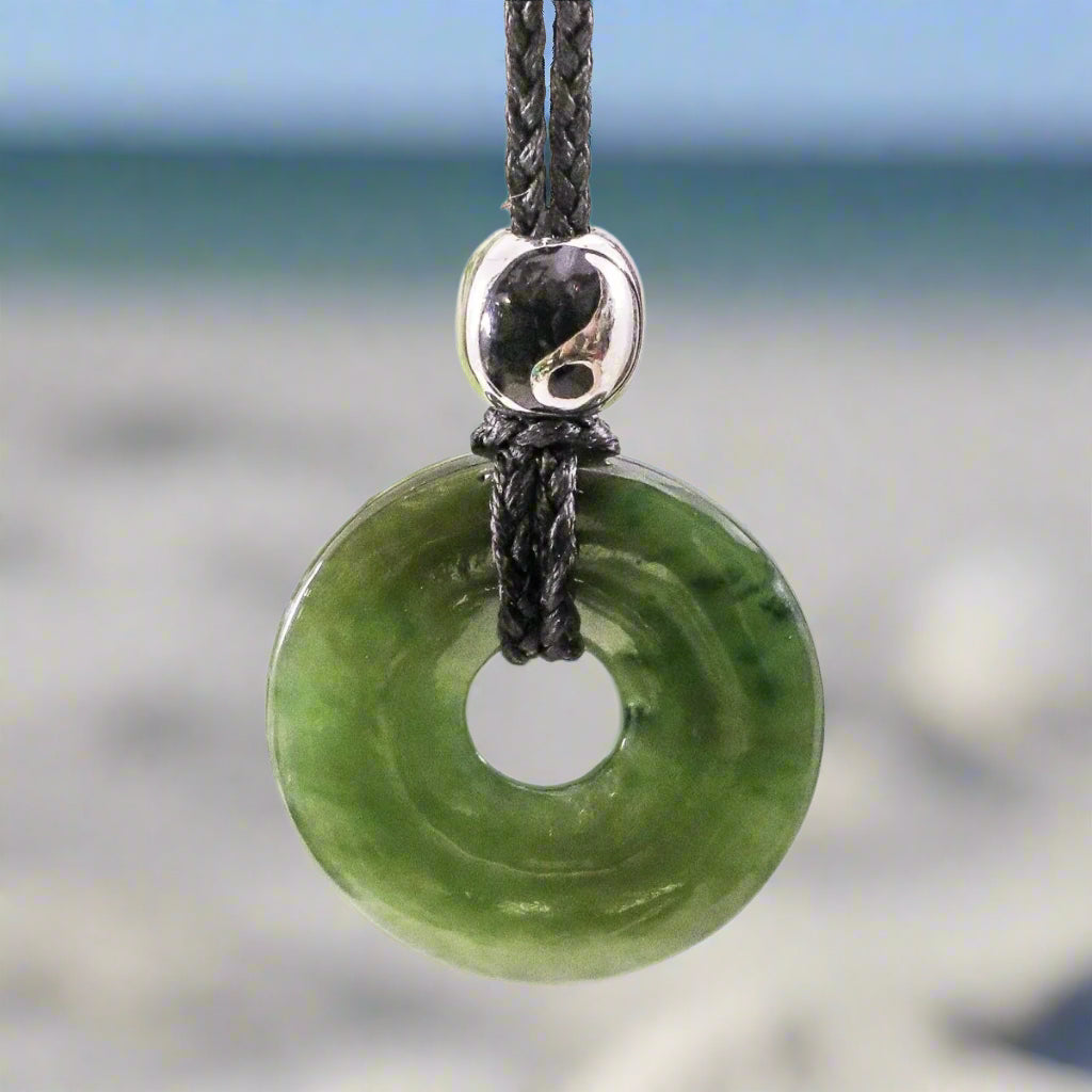 Greenstone Jade Donut Disc Necklace JDP062430b Earthbound Pacific