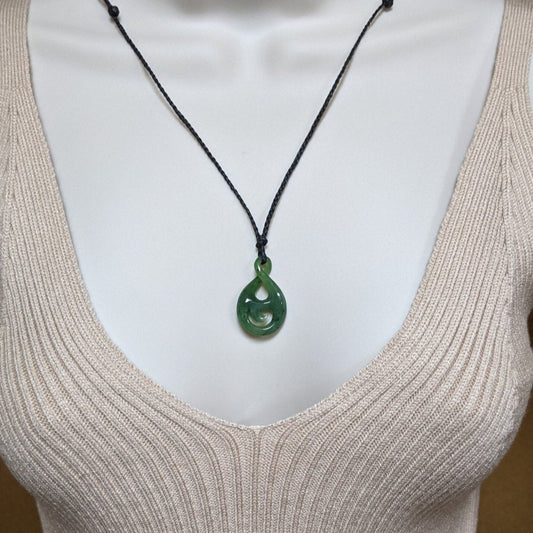Hand Carved Maori Infinity Loop and Spiral Jade Pendant NZJ3421b Earthbound Pacific