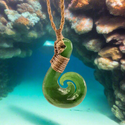 Maori Hei Matau Jade Fish Hook Necklace QJFH50TB1 Earthbound Pacific