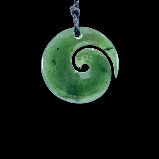 Nephrite Jade Stylized Maori Open Koru Spiral Necklace QJKO30B Earthbound Pacific