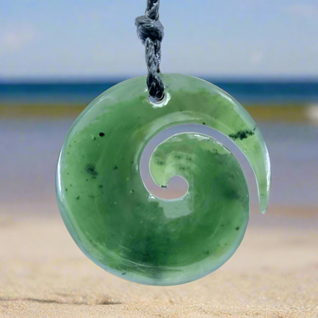 Maori Jade Koru Spiral Necklace QJKO28bc Earthbound Pacific