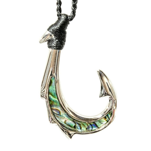 New Zealand Paua Shell & Stainless Steel Fish Hook Necklace AMSSPFH38SP Earthbound Pacific