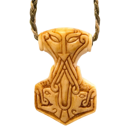 Norse Jewelry Thor's Hammer Genuine Hand Carved Antiqued Bone Pendant Necklace TH003 Earthbound Pacific