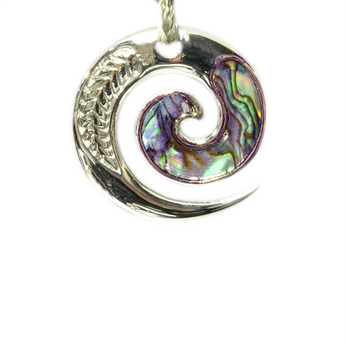 Silver Koru Spiral Pendant with Paua Shell – Maori Jewelry AMSSPOK29 Earthbound Pacific
