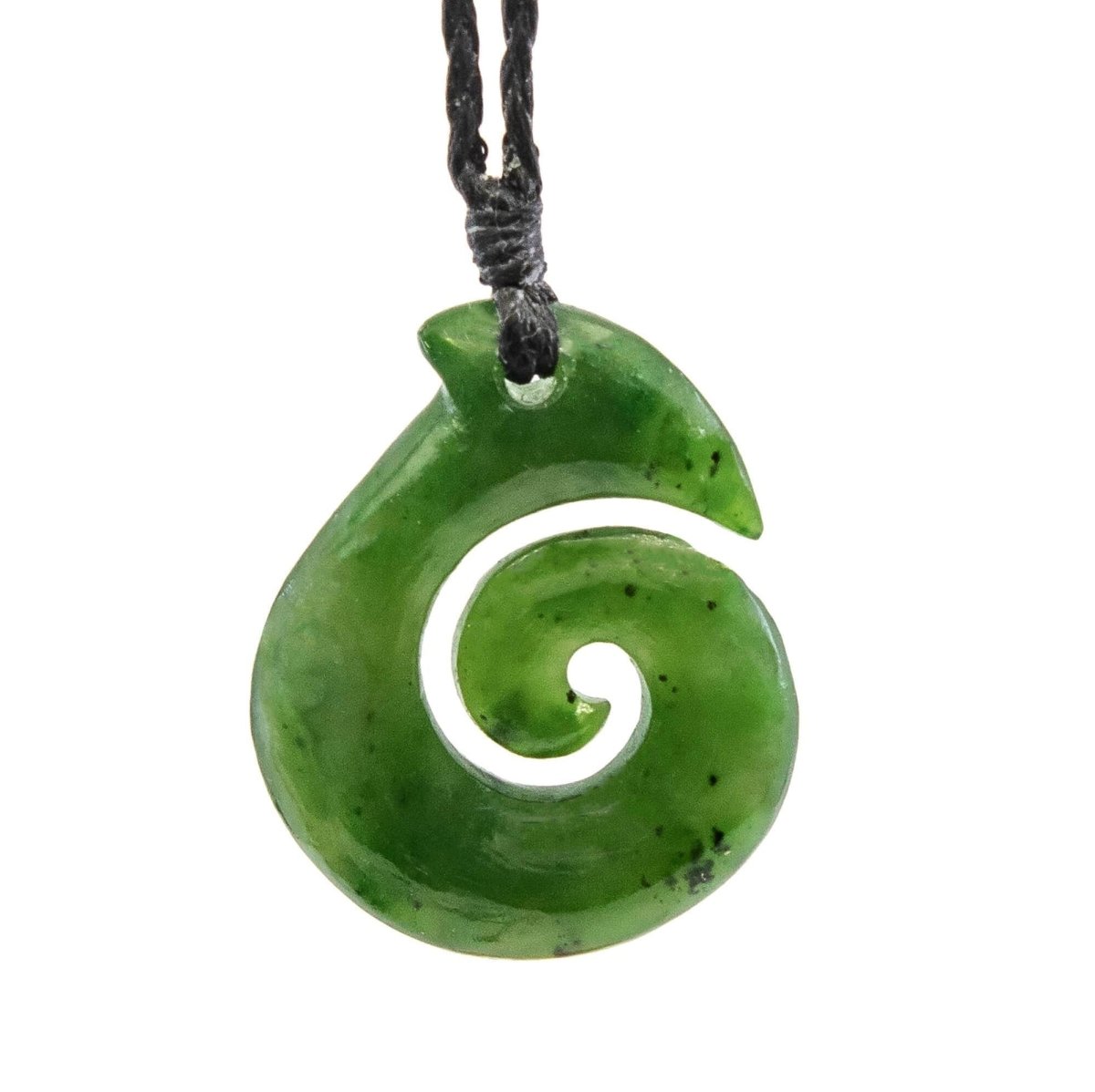 New Zealand Maori Inspired Nephrite Jade Fish Hook Necklace - Earthbound Pacific Black