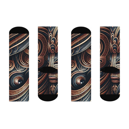 Maori Inspired Unisex Socks, Tribal Pattern Cushioned Crew Sock.