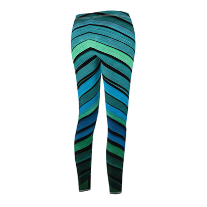 Leggings Blue Green Stripes Women's Casual Leggings