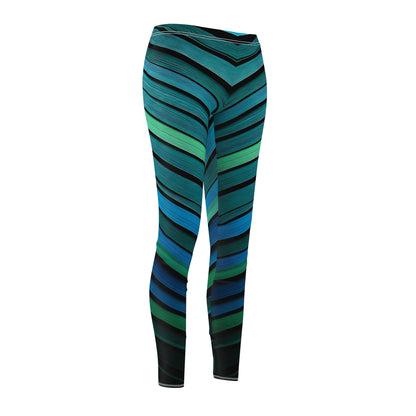 Leggings Blue Green Stripes Women's Casual Leggings