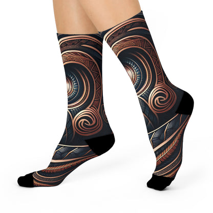 Maori Inspired Unisex Socks, Tribal Pattern Cushioned Crew Sock.