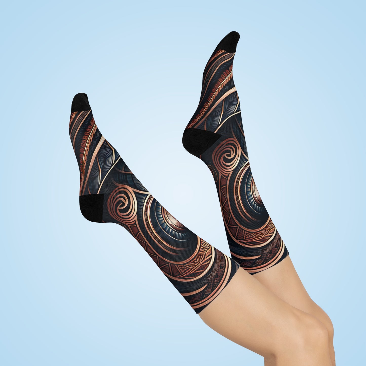 Maori Inspired Unisex Socks, Tribal Pattern Cushioned Crew Sock.