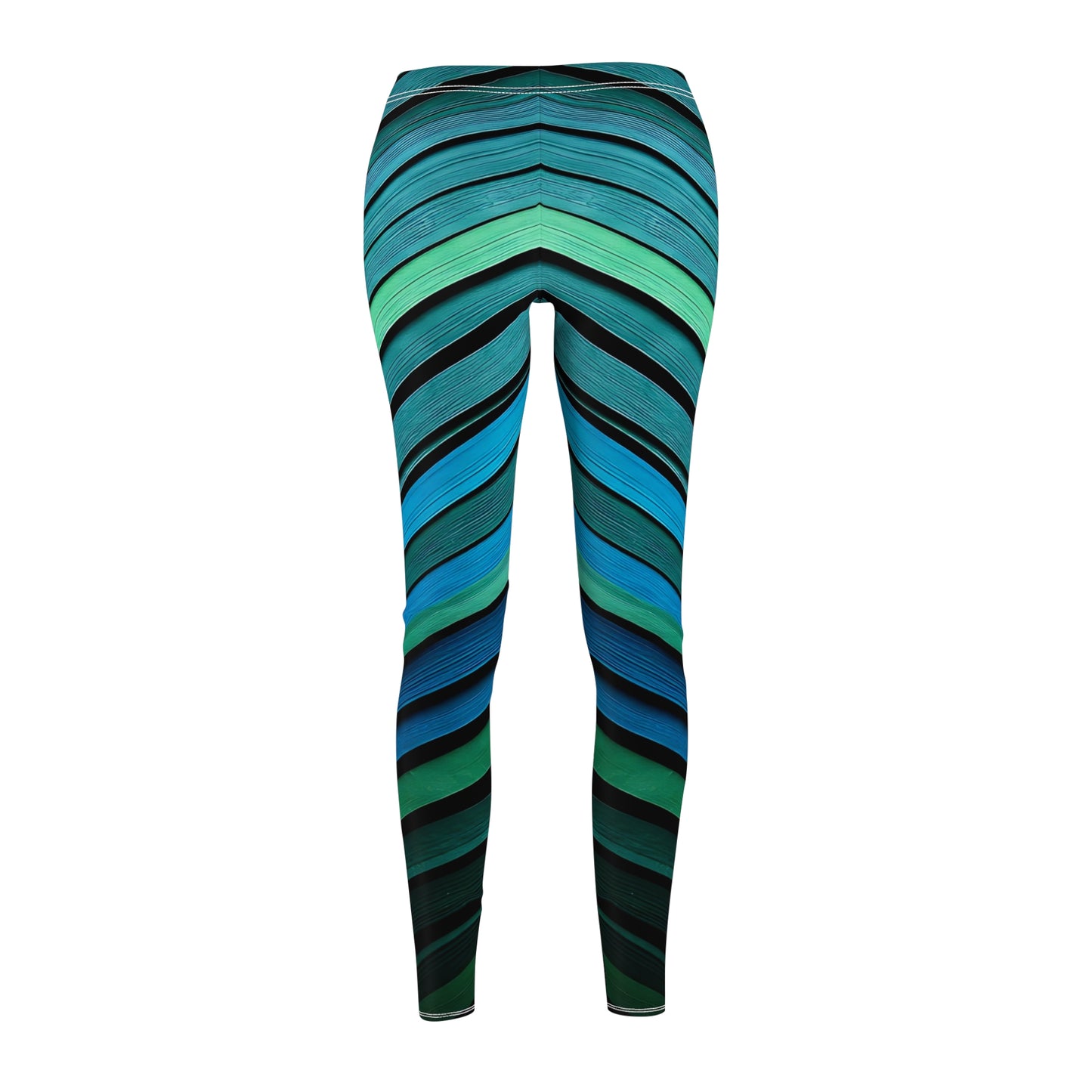 Leggings Blue Green Stripes Women's Casual Leggings