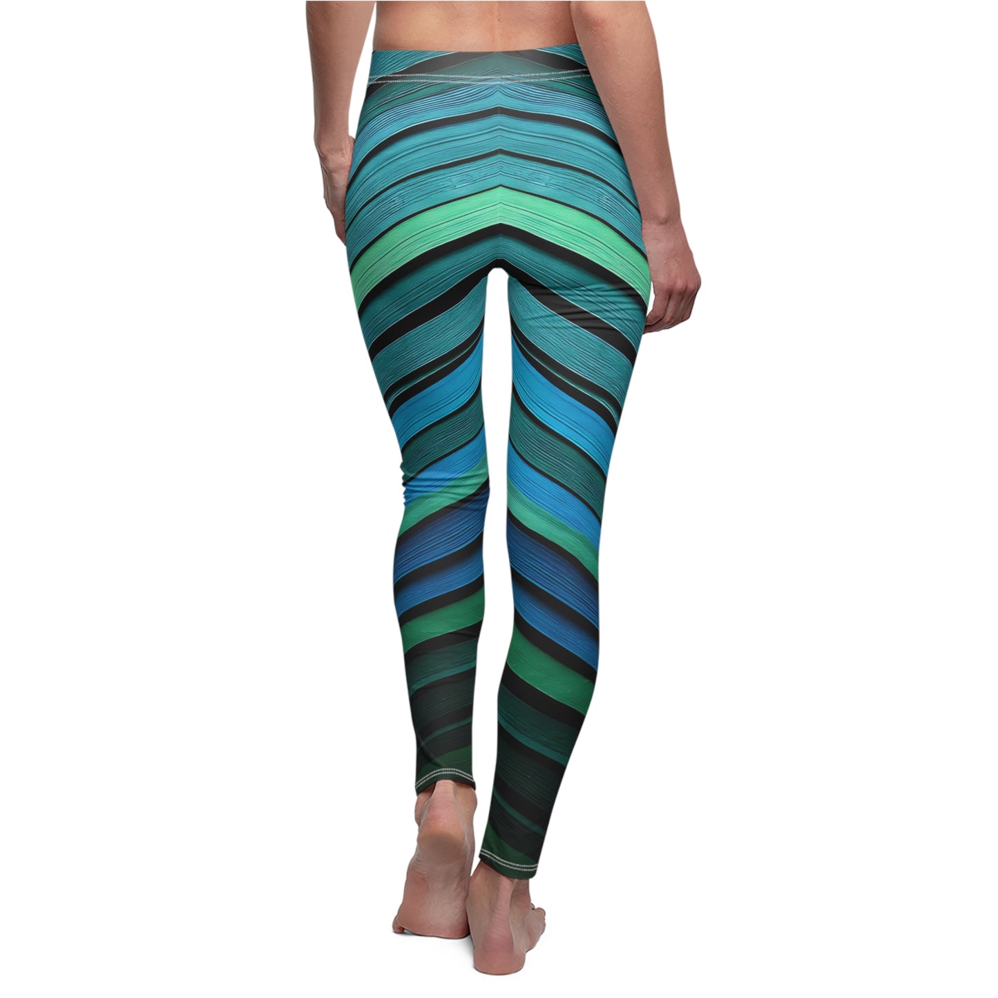 Leggings Blue Green Stripes Women's Casual Leggings