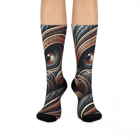 Maori Inspired Unisex Socks, Tribal Pattern Cushioned Crew Sock.